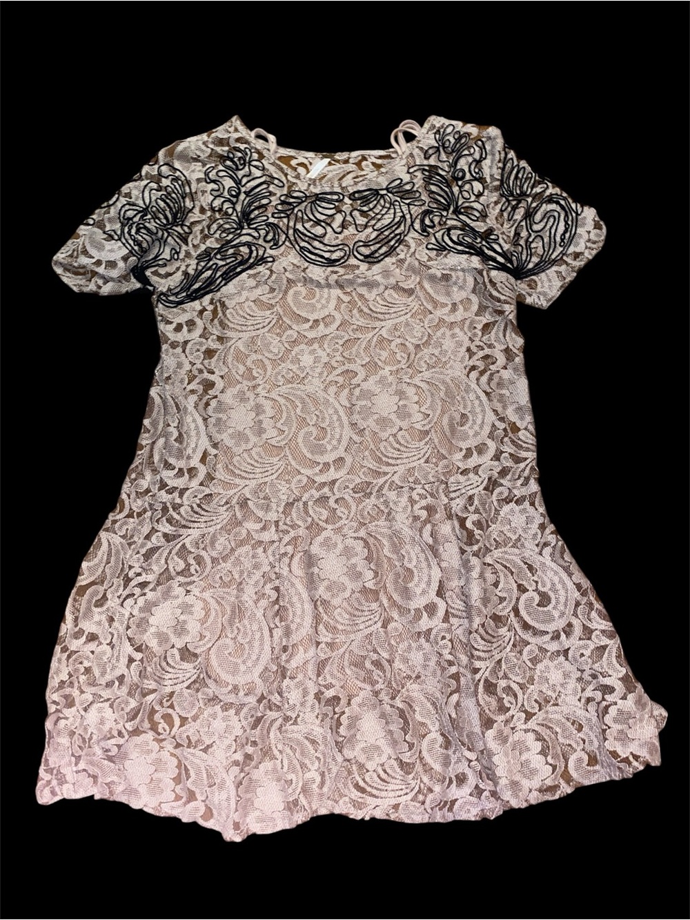 Free People Cream Lace Dress with Black Appliqué